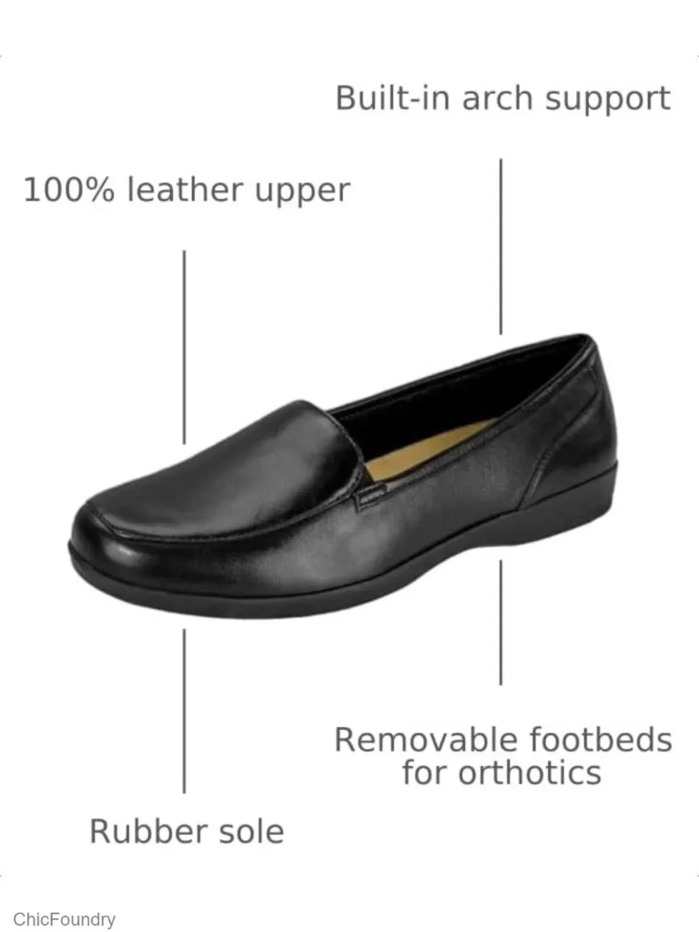 Women's Loafer Slip-On with Elastic Panels, Leather Upper, Cushioned Footbed,